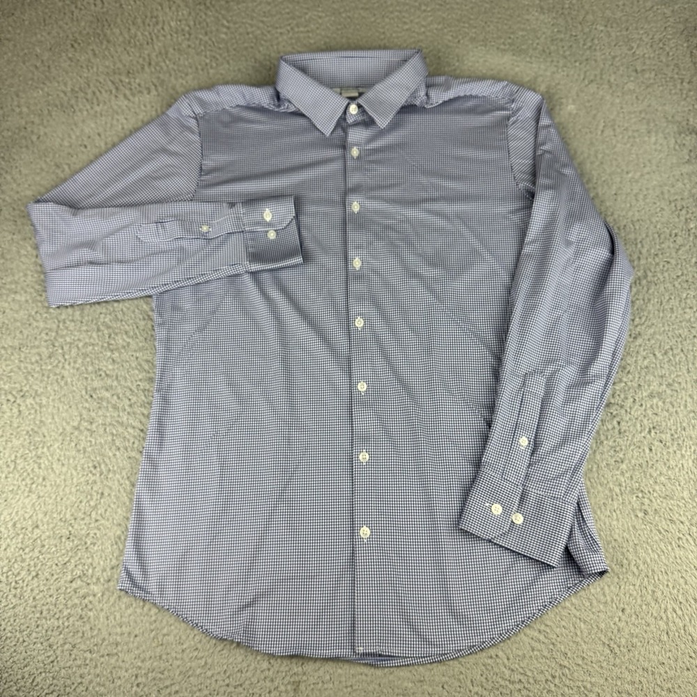 Mizzen+Main Blue Gingham Micro-Check Button-Down Dress Shirt